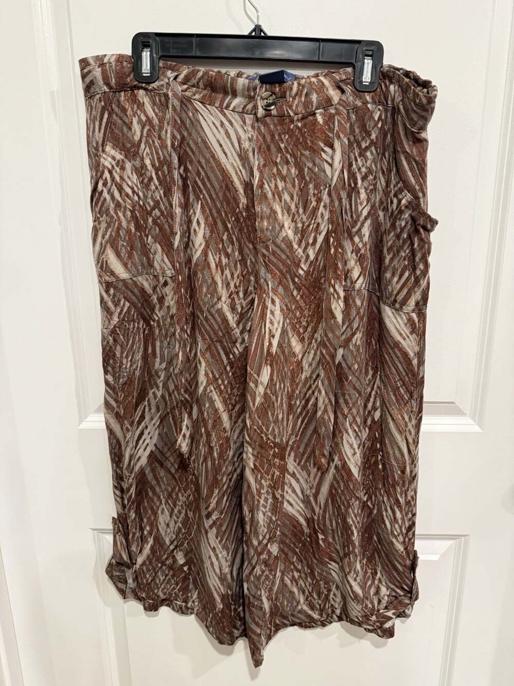 Democracy Womens Brown High Rise Palm Print Wide Leg Cropped Pants Size 12